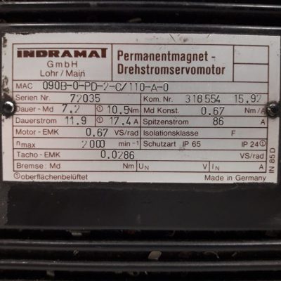 Indramat Servomotor MAC 090B-0-PD-2-C/110-A-0