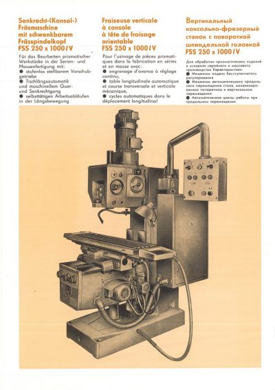 Universal-Konsol-Fräsmaschine AUERBACH WMW Fritz Heckert FSS 250x1000 / V Bedienanleitung in Papierform