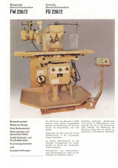 Universal-Konsol-Fräsmaschine AUERBACH WMW Fritz Heckert FU 250x1000 /2 Bedienanleitung in Papierform