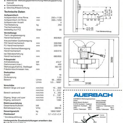 Universal-Konsol-Fräsmaschine AUERBACH WMW Fritz Heckert F 250x1000/2 Bedienanleitung als Download