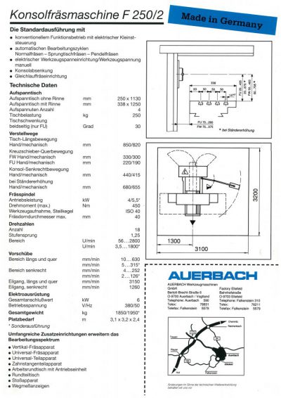 Universal-Konsol-Fräsmaschine AUERBACH WMW Fritz Heckert F 250x1000/2 Bedienanleitung als Download
