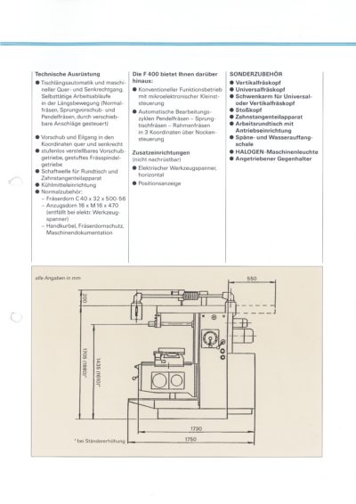 Universal-Konsol-Fräsmaschine AUERBACH F 400 Bedienanleitung als Download